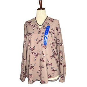 Hilary Radley Floral Print Long Sleeve Blouse L/G Pink & Purple Womens Top